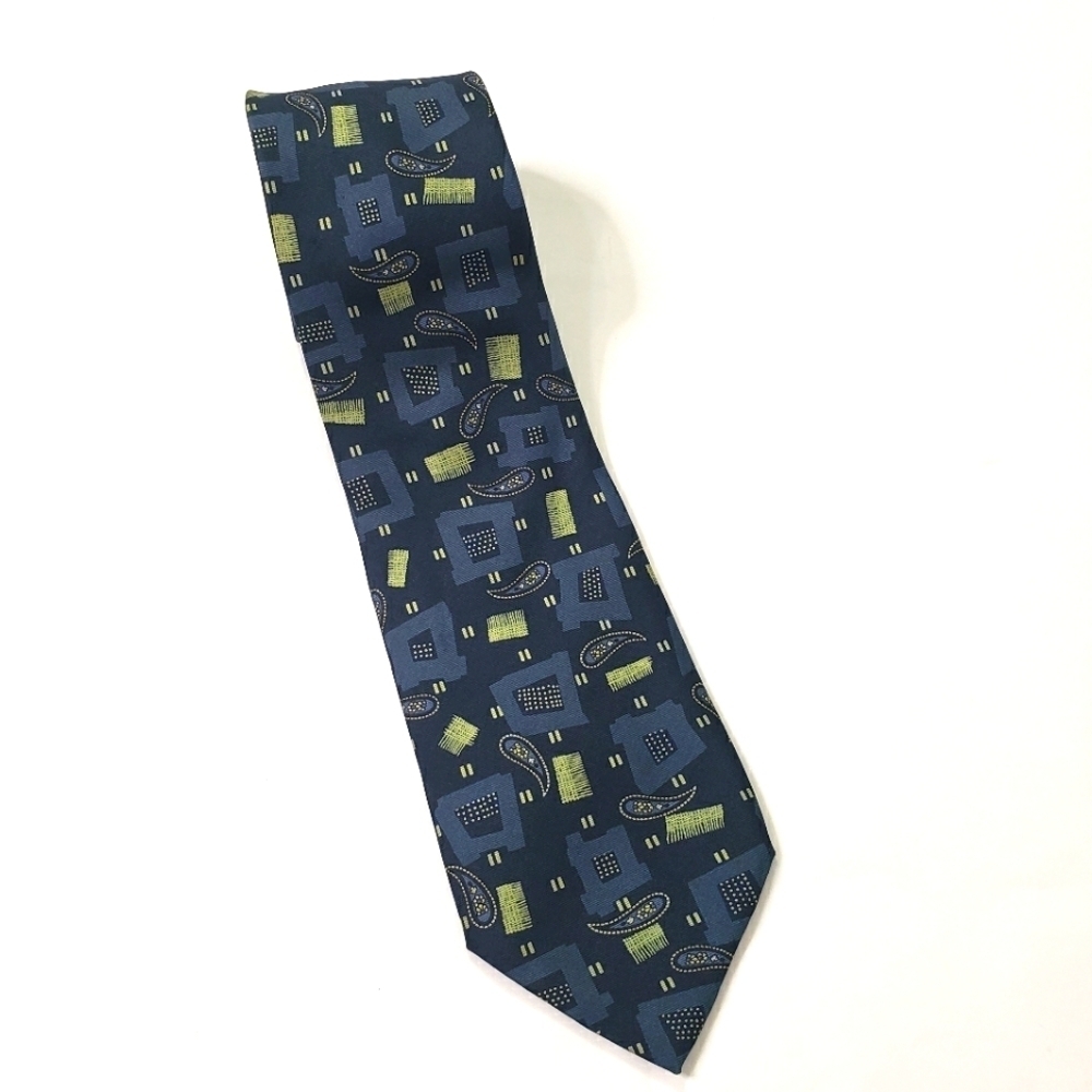 Torriani silk tie paisley geometric blue green